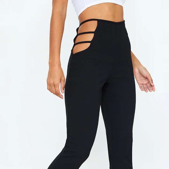 Pretty Little Thing | Black Cut Out Detail Flared Pants - Picture 4 of 5